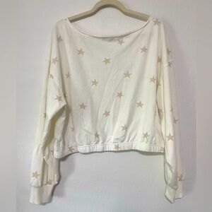 Z Supply women's large crop long sleeve raw neck star print sweatshirt EUC